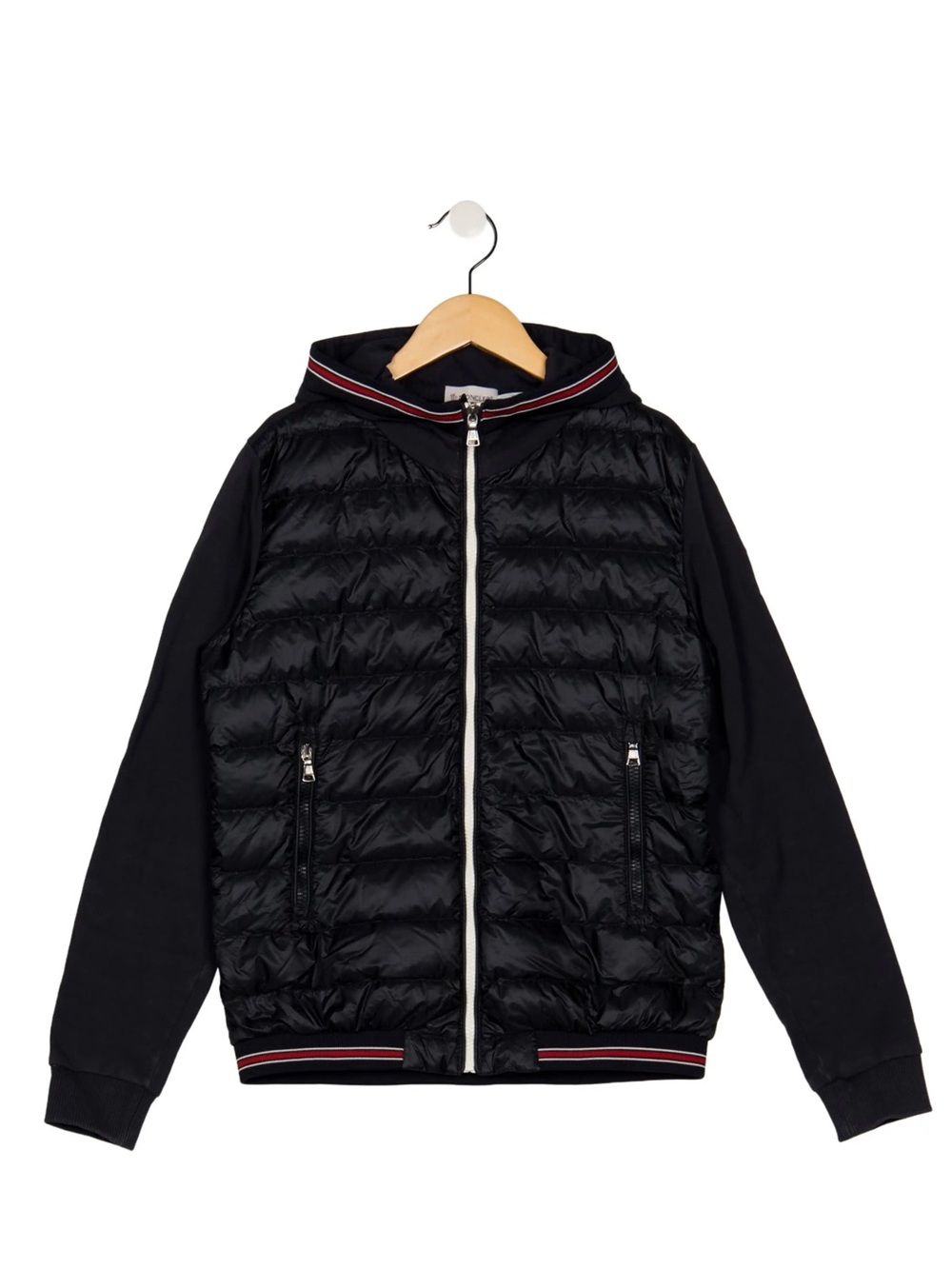 Moncler Kids Navy Hybrid Puffer Zip Hoodie Jacket Size 10Y / 140cm